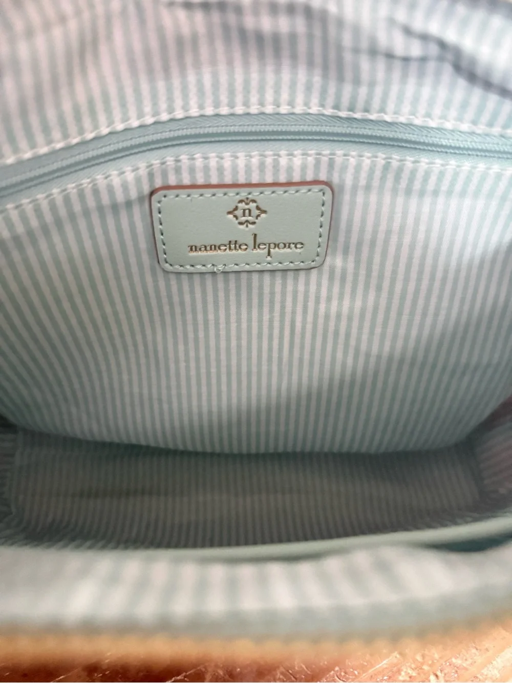 Nanette Lepore  tiffany blue Trim Woven Straw Shoulder Bag with Gold Chain